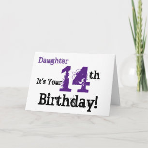 Daughtes 14. Geburtstag in schwarz, lila. Karte
