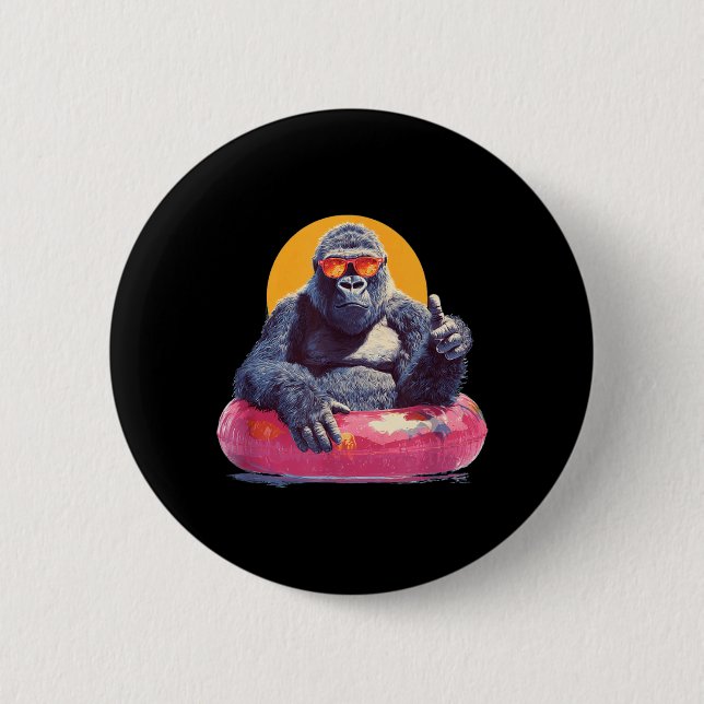 Daumen hoch Gorilla im Urlaub Pool Ring für den St Button (Vorderseite)