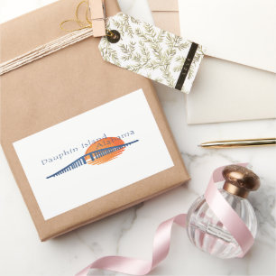 Dauphin Island Alabama Brücke und Sonnenuntergang. Rechteckiger Aufkleber