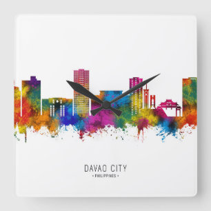 Davao City Philippines Skyline Quadratische Wanduhr