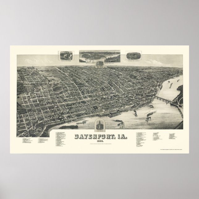 Davenport, IA Panorama Karte - 1888 Poster (Vorne)