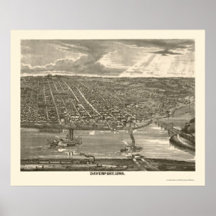 Davenport, IA Panoramakarte - 1875a Poster