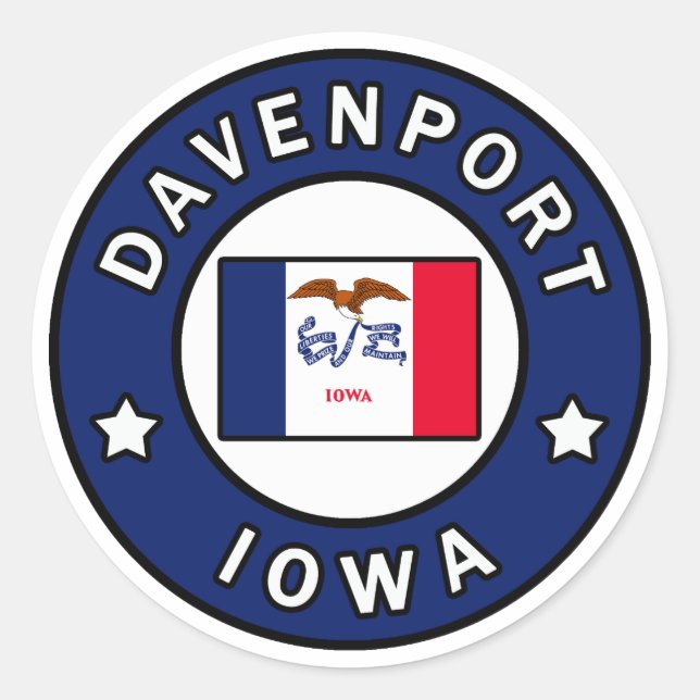 Davenport Iowa Runder Aufkleber (Vorderseite)