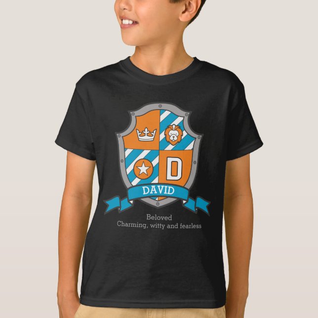David Boys D name & meint Ritter Schild T-Shirt (Vorderseite)
