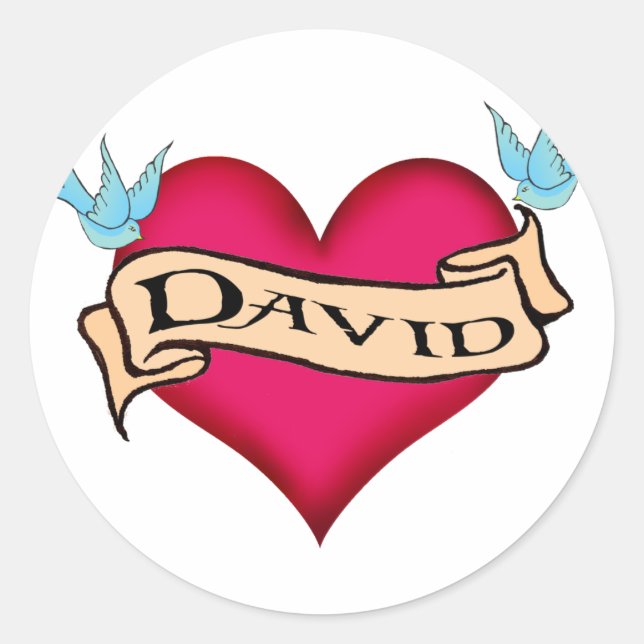 David - Custom Heart Tattoo T - Shirt & Gifts Runder Aufkleber (Vorderseite)