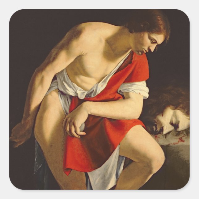 David, der über den Chef von Goliath nachdenkt Quadratischer Aufkleber (Vorderseite)