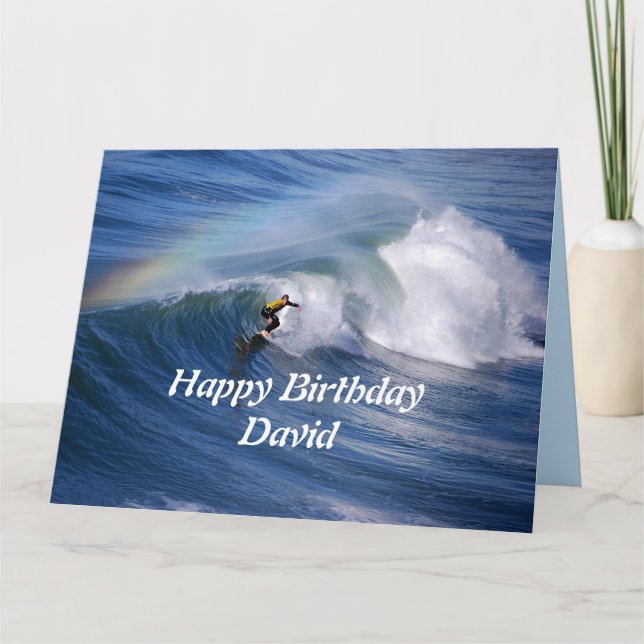 David Happy Birthday Surfer mit Regenbogen Karte (Vorderseite)