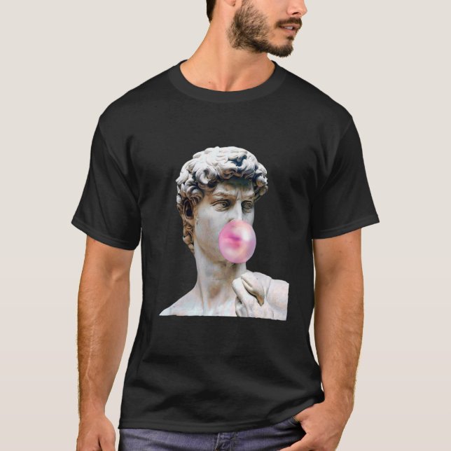 David Michelangelo Chewing Bubble Gum Statue Man W T-Shirt (Vorderseite)