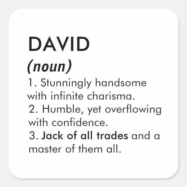 David name, Editable name, Custom name Quadratischer Aufkleber (Vorderseite)