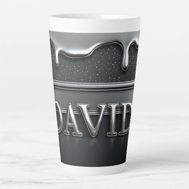 David Name In Flüssigmetall Chrom Milchtasse (Vorderseite)