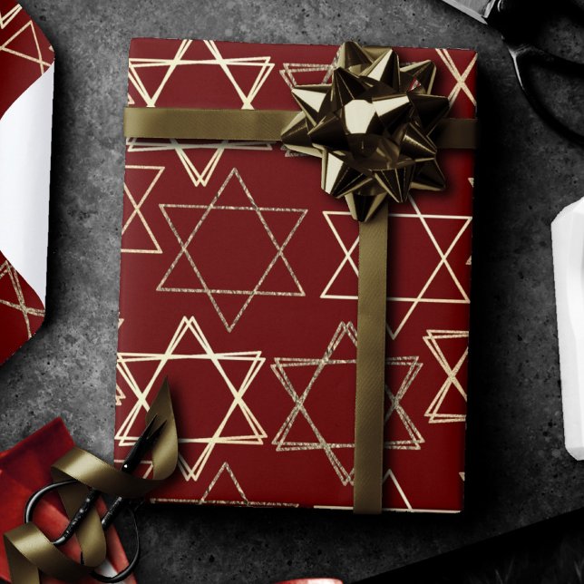 David Pattern | Moderne Gold auf Rot Geschenkpapier (Von Creator hochgeladen)