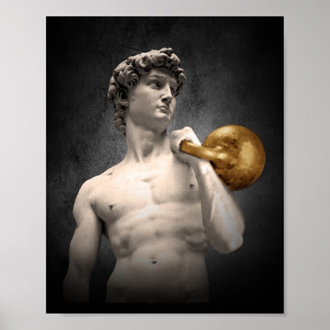 David-Statue mit einem Golden Kettlebell Poster (Vorne)