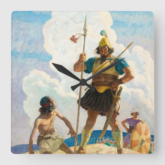 David und Goliath, 1940 von Newell Convers Wyeth Quadratische Wanduhr (Vorderseite)