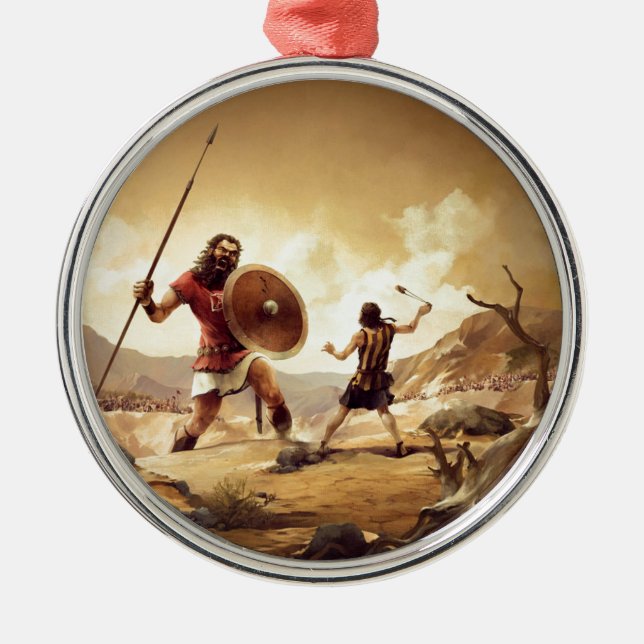 David und Goliath Silbernes Ornament (Vorne)