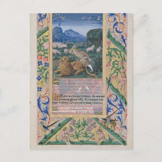 David verteidigt das Schaf seines Vaters gegen ein Postkarte (Vorderseite)