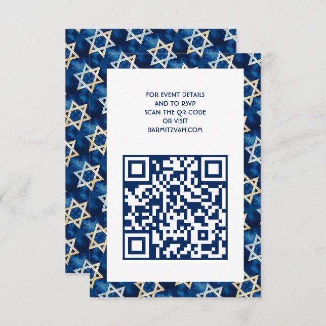 David Watercolor QR Code Bar Bat Mitzvah Begleitkarte (Vorne/Hinten)