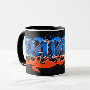 Davide Vorname Name Graffiti blue orange Tasse