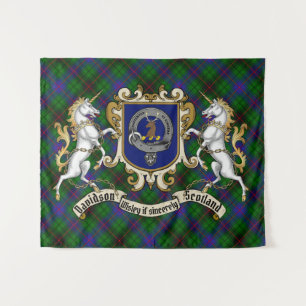 Davidson Clan Abzeichen & Unicorns w/Tartan  Wandteppich