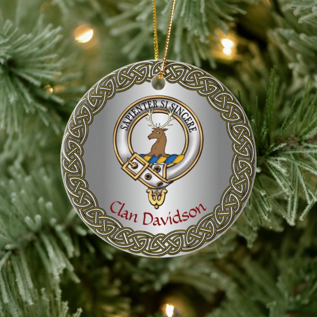 Davidson Clan Badge/Tartan Thistle Personalized Keramik Ornament (Baum)