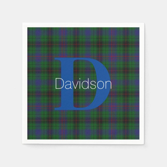 Davidson Clan Kariert Monogram Paper Napkins Serviette (Vorderseite)