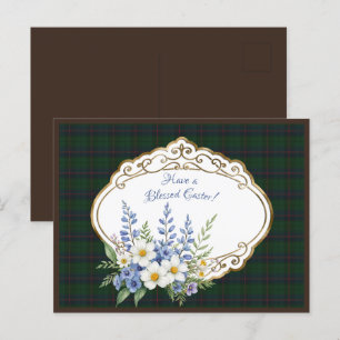 Davidson Modern Scottish Tartan Oaster Floral Feiertagspostkarte