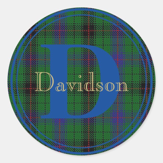Davidson Tartan Blue Monogram Name Siegel Sticker (Vorderseite)