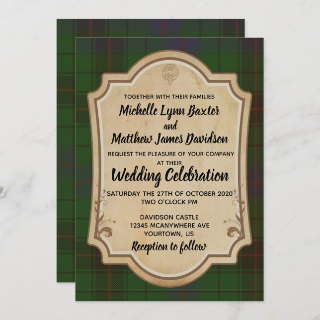 Davidson Tartan Wedding Einladung (Vorne/Hinten)