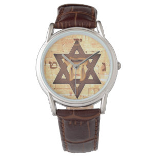 Davidsstern Chai der hebräischen Klagemauer-Männ Armbanduhr