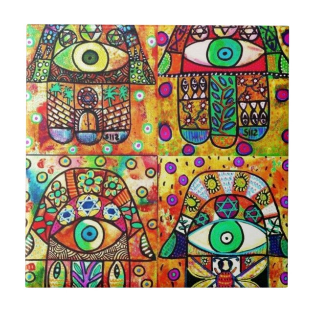 Davidsstern Hamsa Vintages Tapastry Fliese (Vorderseite)