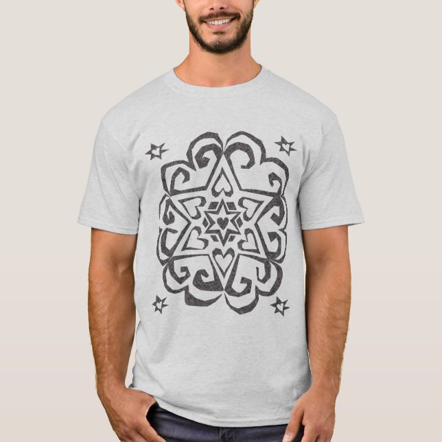 Davidsstern Herz-Mandala-Dunkelheits-Tinte T-Shirt (Vorderseite)