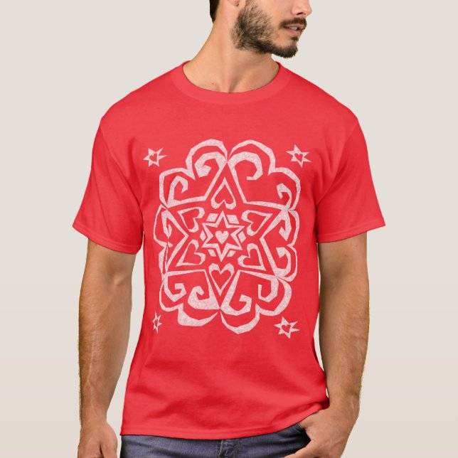 Davidsstern Herz-Mandala-Weiß-Tinte T-Shirt (Vorderseite)