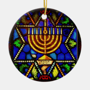 DAVIDSSTERN UND MENORAH KERAMIK ORNAMENT
