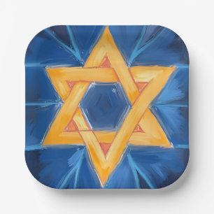 Davidstern Chanukka Blau Aquarell Pappteller