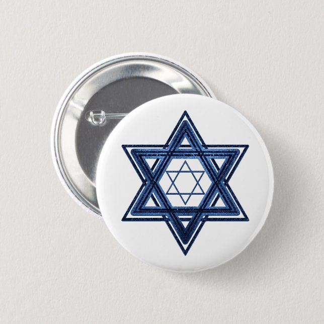 Davidstern | Classic Blue Modern Happy Hanukkah Button (Vorne & Hinten)