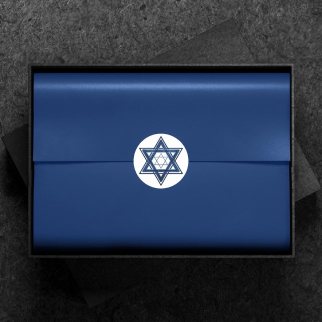 Davidstern | Classic Blue Modern Happy Hanukkah Runder Aufkleber (Von Creator hochgeladen)