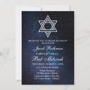 Davidstern Elegant Einfache Blaue Bat Mitzwa Einladung