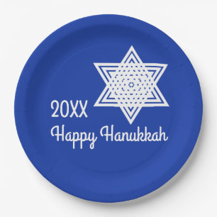 Davidstern Weiß auf blauem Hintergrund Hanukkah Pa Pappteller