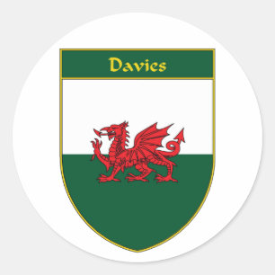 Davies Welsh Flag Shield Runder Aufkleber