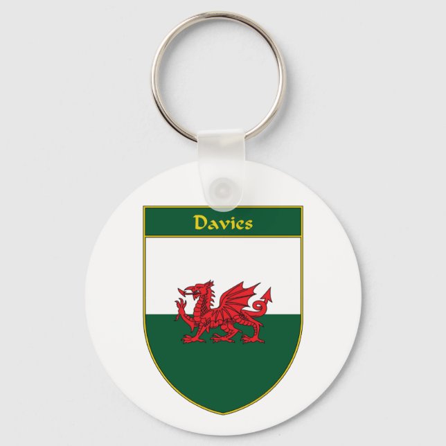 Davies Welsh Flag Shield Schlüsselanhänger (Vorderseite)