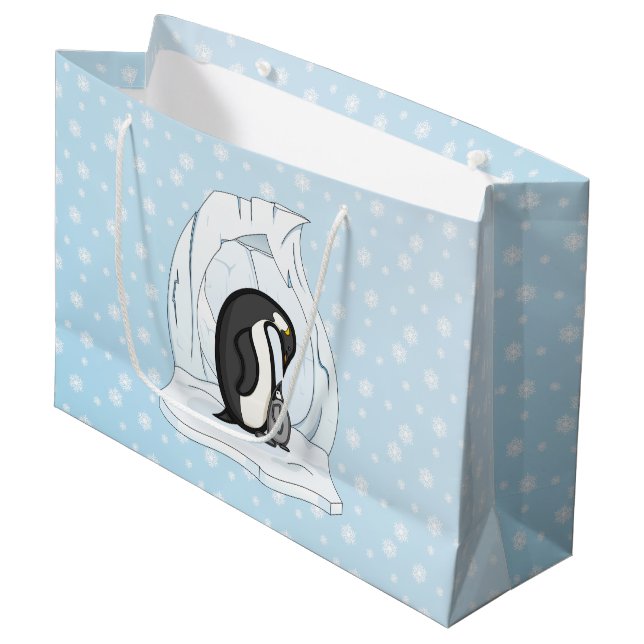 Davin und Annie die Pinguin-Geschenk-Tasche Große Geschenktüte (Vorderseite Schrägansicht)