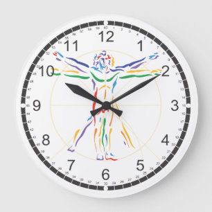 DaVinci Anatomy Man in Chakra Farben Große Wanduhr
