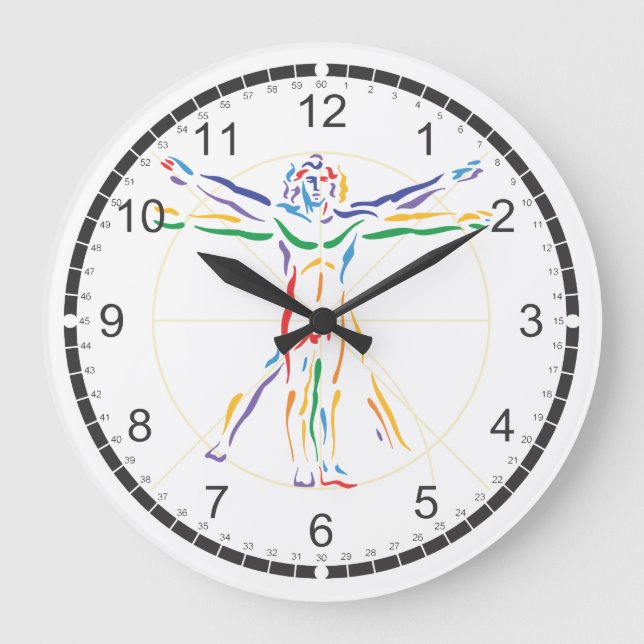 DaVinci Anatomy Man in Chakra Farben Große Wanduhr (Vorderseite)