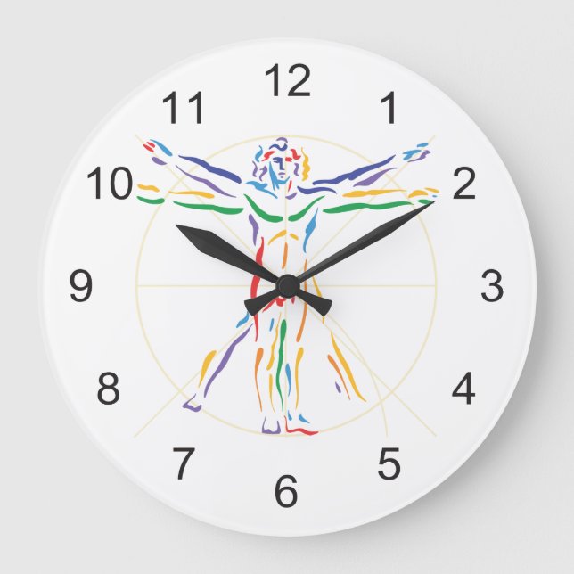 DaVinci Anatomy Man in Chakra Farben Große Wanduhr (Vorderseite)