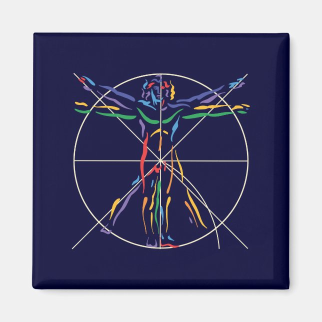 DaVinci Anatomy Man in Chakra Farben Magnet (Vorne)