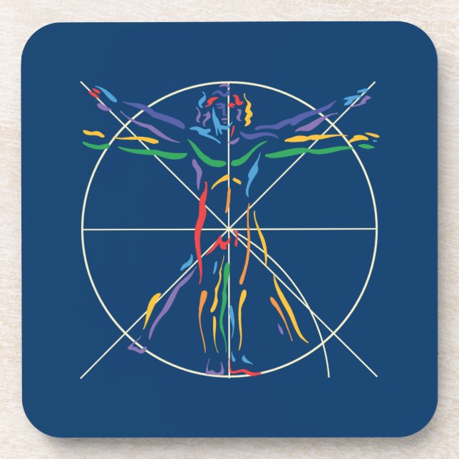 DaVinci Anatomy Man in Chakra Farben Untersetzer (Vorderseite)