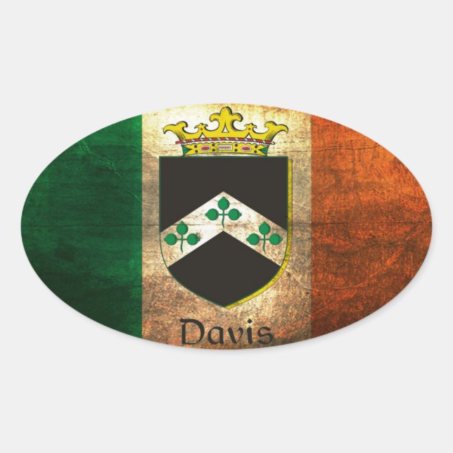 Davis Wappen Irish Flag Ovaler Aufkleber (Vorderseite)