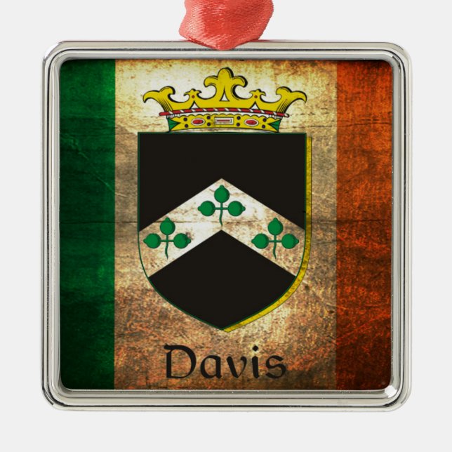 Davis Wappen Irish Flag Silbernes Ornament (Vorne)