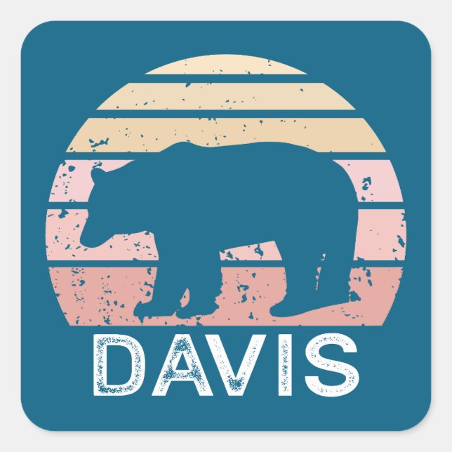 Davis West Virginia Retro Bear Quadratischer Aufkleber (Vorderseite)