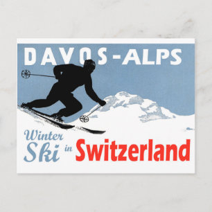 Davos - Alpen, Winterski in der Schweiz, Vintage Postkarte