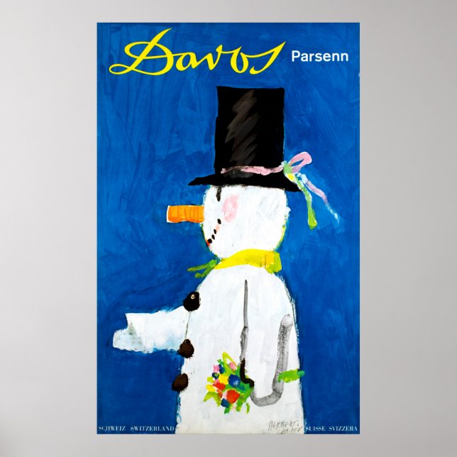Davos Parsenn Switzerland Vintage Travel Poster (Vorne)